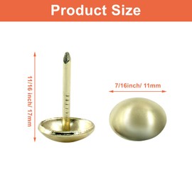 Waziaqoc 100 PCS Vintage Style Upholstery Tacks, Gold Upholstery Nails, 7/16 Inc Round Decorative Thumb Nails Pins Kit for Furniture Sofa DIY