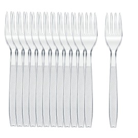 100PCS Disposable Plastic Forks, PILZUME 6.7 Inch Clear Heavy Duty Forks, Durable Extra Heavyweight Forks for Party Picnic Barbecue Restaurant Dinner Family Gatherings, Clear