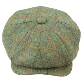 TruClothing Mens 8 Panel Razor Baker Boy Hat Wool Tweed Blinders Newsboy Flat Cap Green Check - Green L
