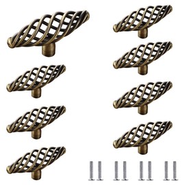 POFET Pack of 8 Antique Bird Cage Cabinet Knobs Vintage Metal Black Furniture Knob with Screws Round Oval Furniture Knobs Handles for Office Furniture, Kitchen Cabinet, Drawer Knobs