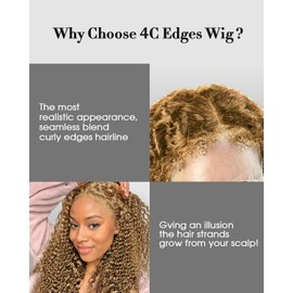FACMOOD 4C Edges HD Lace Front Wig Human Hair Honey Blonde Kinky Curly Wig, 13x4 Lace Frontal Kinkycurly Wigs with 4C Kinky Edges Hairline Pre-Plucked 180% Density 24 inch