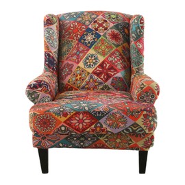KRFOONN Stretch Wing Chair Slipcovers Printed 2 Piece Wingback Chair Covers Soft Spandex Wingback Armchair Slipcover Furniture Protector Chair Covers for Living Room Wingback Chair, T10