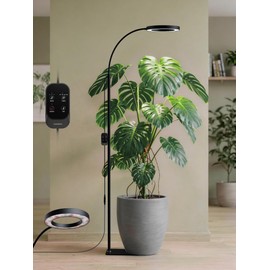 GLOWRIUM Grow Lights for Indoor Plants, Full Spectrum LED Grow Light Floor Lamp with Stand Adjustable Height and Angle, Black Plant Light with 3/9/12H Grow Light Timer (Black, 20W)