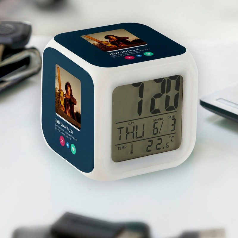 Fabulous Blue Illuminated Cube Alarm Clock - Jedidiah Sawyer Chainsaw