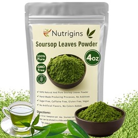 Nutrigins 4oz Soursop Leaf Powder – 100% Natural & Pure Graviola Leaves | Soursop Leaves Powder for Tea, Smoothies & Drinks | No Additives, Sugar-Free, Vegan, Non-GMO