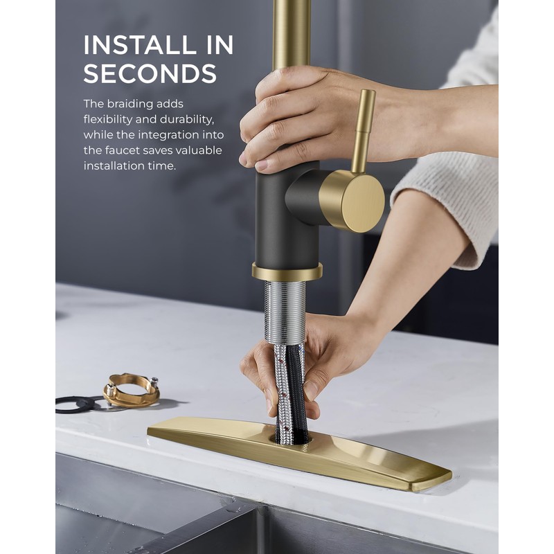 FORIOUS Kitchen Faucets with Pull Down Sprayer, Stainless Steel Single