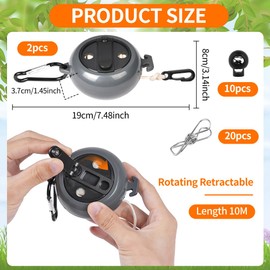 Flintronic Retractable Clothesline, 2 x 10 m Retractable Clothesline, Camping Portable with 10 Fixed Buckles + 20 Clothes Pegs, Laundry Cord, Clothes Airer for Bathroom, Outdoor (Black)