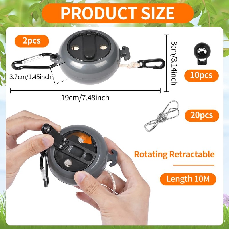 Flintronic Retractable Clothesline, 2 x 10 m Retractable Clothesline, Camping