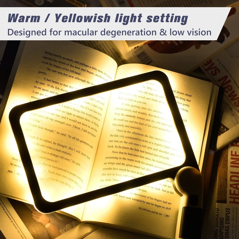 Magnifying Glass with Light, Page 5X Folding Handheld Rectangular Magnifier