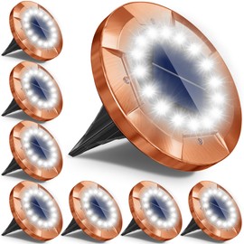 Biling Solar Ground Lights Outdoor 8 Pack, Bright 16 LEDs Solar Lights Outdoor Waterproof, Bronze Landscape Lights Solar Powered for Yard Garden Walkway Pathway Driveway (White)