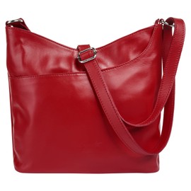 Samantha Look Women's Genuine Leather Shoulder Bag, Classic Shoulder Bag, Adjustable Strap, Crossbody Bag, Shoulder Bag, 021218, red