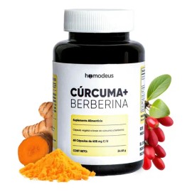 Cápsulas de Cúrcuma y Berberina Homodeus para Bienestar Articular y Equilibrio Diario, Suplemento Vegano Sin Sabor, 60 Unidades                       