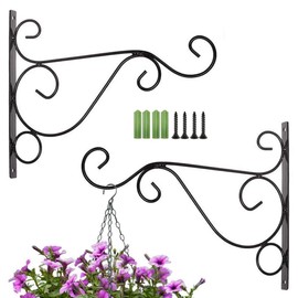 XNJIHWA 2Pcs Plant Hangers Plant Hooks Metal Wall Hanging Brackets for Hanging Bird Feeders,Wind Chimes,Flower Baskets,Lanterns,with Screws,25x20cm,Black