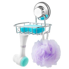 SANNO Suction Soap Dish,Soap Holder with Hooks, Soap Dish Saver Tray Bar Soap Sponge Holder for Shower Bathroom, Tub and Kitchen Sink