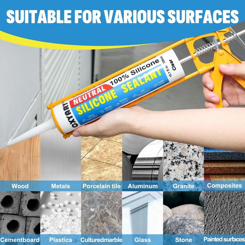 Silicone Caulk & Sealant Clear, 10 Pack - 100% Waterproof