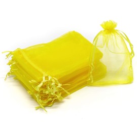 Bezall 100Pcs Premium Sheer Organza Bags, Yellow Wedding Favor Bags with Drawstring, 4x6 inch Jewelry Gift Bags for Party, Festival, Bathroom Soaps, Makeup Organza Favor Bags