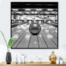 DesignQ Bowling framed wall art decor, Bowling framed wall art, Black And White Bowling Photo Classic Sport, Extra large Modern & Contemporary Canvas Black framed wall art, 16x16 inches