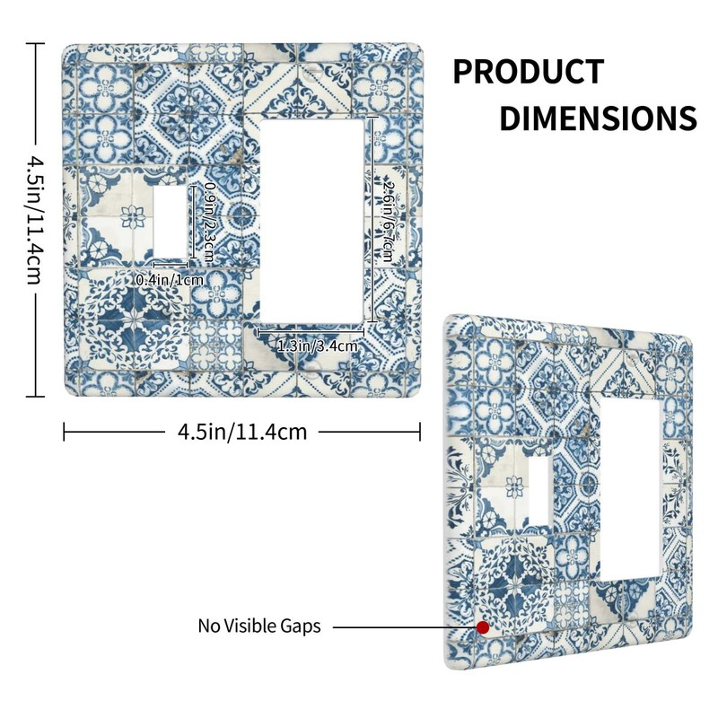 Retro Blue Tile 2 Gang Single Toggle/Rocker Combination Light Switch