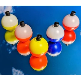 Oblivik Color Assorted Fishing Bobbers, Plastic Snap-On Round Bobbers, Bobbers with Color Varaitions, Multi-Colored Fishing Floats (Red and White (6 Pack))