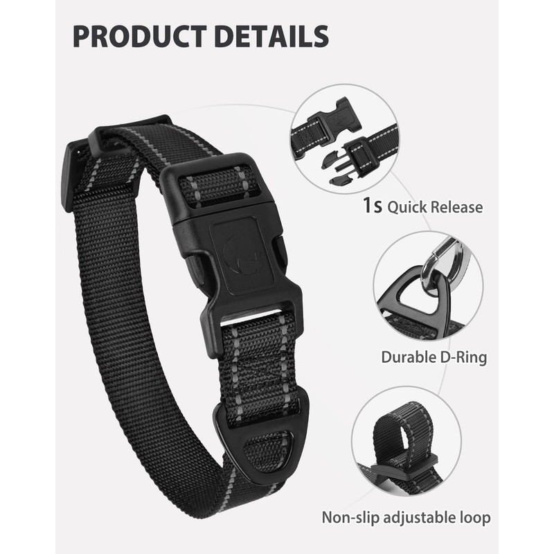 Joytale Small Dog Collar, Reflective and Adjustable Nylon Collar with