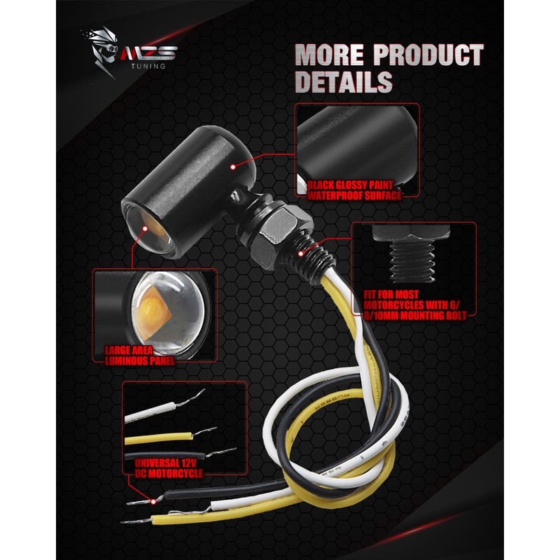 MZS Motorcycle LED Turn Signals, Front Light Amber+Amber and Rear
