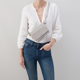 HOBO Winn Leather Belt Bag for Women, Convertible Crossbody and Shoulder Bag, Light Grey