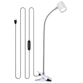 Dott Arts Desk Lamp,USB Clip On Light with 3 Color Modes,LED 10 Levels Brightness Reading Lamp, 360°Gooseneck Book Light,Eye-Care Reading Light for Home Office,Headboards White…