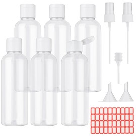 Travel Bottle Set, 6 x 100 ml Travel Bottle Set for Filling, Empty Travel Bottles Set, Cosmetic Bottles with 2 Nozzles and 2 Small Funnel for Flight, Airport, Holiday, Shower Gel, Disinfection, Travel