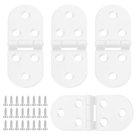 Pack of 4 Hinge, Folding Hinge, 180 Degree Hinges, Foldable Round Edge Hinges, Furniture Hinges, Screw-On Hinge, Table Hinge with Screws for Cupboard, Wardrobe, Wooden Box, Furniture (White)