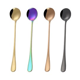 4 Pcs Long Handle Coffee Spoons, Long Handle Mixing Spoons for Coffee Drinking and Ice Cream (Round)