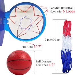 Small Replacement Net for Mini Basketball Hoop, Fits 6 Loops, 8"-10.25" Rims, All Weather Anti Whip