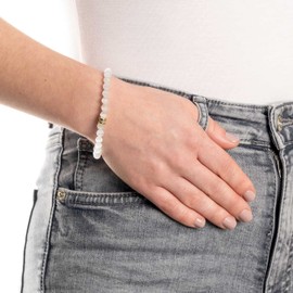 Leonardo Jewels Perlina 022630 Bracelet Pearl Bracelet with Golden Pearl Catseye Pearls Mother of Pearl Gold 22 cm Elastic Women's Jewellery, Stainless Steel, No Gemstone