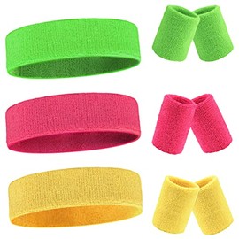 Sweat Bands for Women 12 Pack Headbands and Wristbands Set, Colourful Absorbent Workout Sweatbands, Moisture-Wicking Headbands and Wristbands for Fitness, Running, Dance, Team Sports, 80s Pa