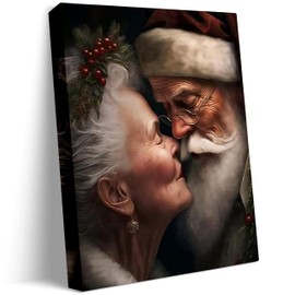 TYPTEK Christmas Wall Decor Mr. and Mrs. Santa Claus Canvas Print Festive Christmas Wall Art Decor for Living Room Bedroom Kitchen Wedding Anniversary Decoration 12x16 inch