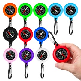 12pcs 9 Colours with Hiking Buckle Kids Mini Compass Outdoor Portable Waterproof Dual Purpose Compass Key Chain Outdoor Survival Equipment for Outdoor Camping, Hiking, Mountaineering