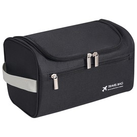 CLFRVTTQ Men's Toiletry Bag, Large Capacity Toiletry Bag, 3 Compartments, Travel Toiletry Bag, Foldable Portable Cosmetic Bag, Waterproof Lightweight Wash Bag, Shower Bag, black