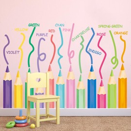 Runtoo Color Wall Corner Decals Educational Pencil Crayons Wall Stickers for Kids Room Baby Nursery Classroom Wall Decor