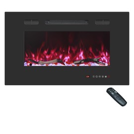 Valuxhome 30 Inches Recessed and Wall Mounted Electric Fireplaces Insert for Living Room with Remote,1500W/750W,13 Fuel Bed Colors, Overheating Protection, Crystal, Touch Screen, Timer, Black