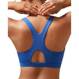 RUNNING GIRL Sports Bras for Women High Support,Molded Cup Plus Size Sports Bra High Impact Yoga Workout Bra(3025_Blue_M)
