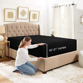 Empyrean Bedding 18" - 21" Extra Deep Pocket Fitted Sheet for High Mattress- Hotel Luxury Silky Soft Double Brushed Microfiber Sheet - Hypoallergenic Wrinkle Free Cooling Bed Sheet, Full - Black