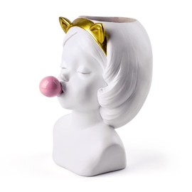 ZUOLUO Bubble Blowing Girl Plant Pot Vase Cute Flower Vase Funny Planter Flowerpot Cactus Succulent Planting Pot Makeup Brush Holder Tabletop Storage Jar Art Figurine Statue Home Office Decoration