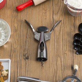 Home Basics KT41611 Nova Collection Zinc Wing Corkscrew Manual Wine Cork Opener Remover for Home Entertainment Parties, Restaurant, Winery, Bar, Black