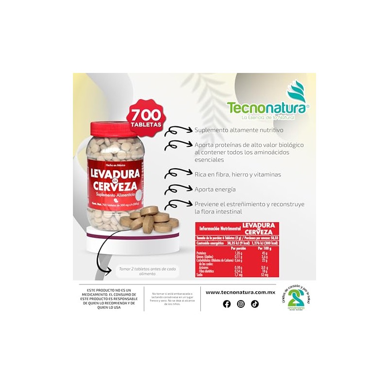 LEVADURA DE CERVEZA 700 TABLETAS TECNONATURA