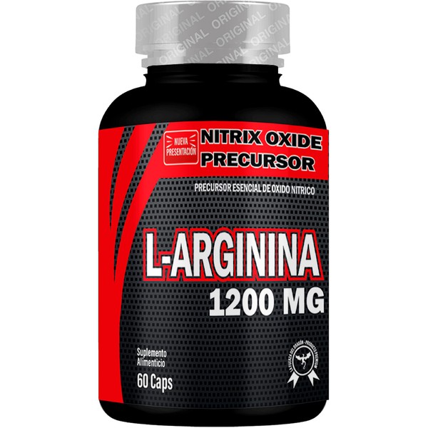 L Arginina 1200 mg por porción, precursor Natural de óxido nítrico además de auxiliar de la vasodilatación y circulación 60 capsulas. Muscle Goodness.