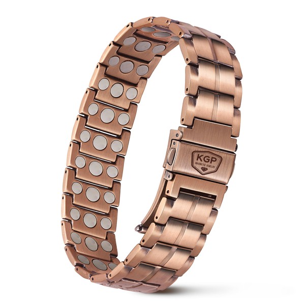 KGP® 3X Strength Magnetic Copper Bracelet for Men,Mens 99.99% Solid Pure Copper Bracelets for Arthritis and Joint,Adjustable Copper Magnetic Field Bracelet with Premium Fold-Over Clasp,9.0 INCHES