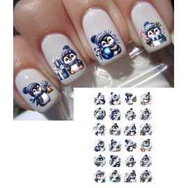 Christmas Winter Penguin Nail Art Decals - Waterslide Nail Decals (Adult XLarge 0.6" inches)