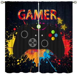 YungHo Gamer - Cortinas de sala de juegos para niños, juego de tratamiento de ventanas para niños, decoración de recámara, 21 pulgadas de ancho x 45 pulgadas de largo x 2 【Decoración】