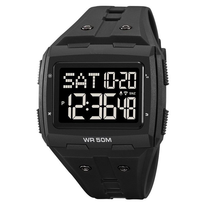 Digital Sports Watch Dual Time Display Night Light Adjustable TPR