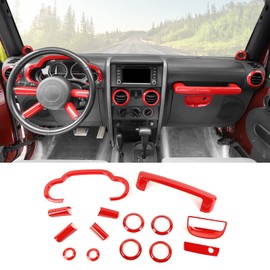 SQQP Carbon Fiber 14PCS Full Set Interior Trim Kit for 2007-2010 Jeep Wrangler JK JKU,Air Outlets A Pillar Speaker Glove Box Handle Dashboard Cover Trim