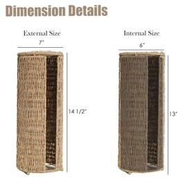 PINXIURY Seagrass Toilet Paper Holder with Storage, 3 Rolls of Wicker Toilet Paper Holder for Bathroom and Under Sink, Handmade Woven Toilet Paper Rolls Holder Stand